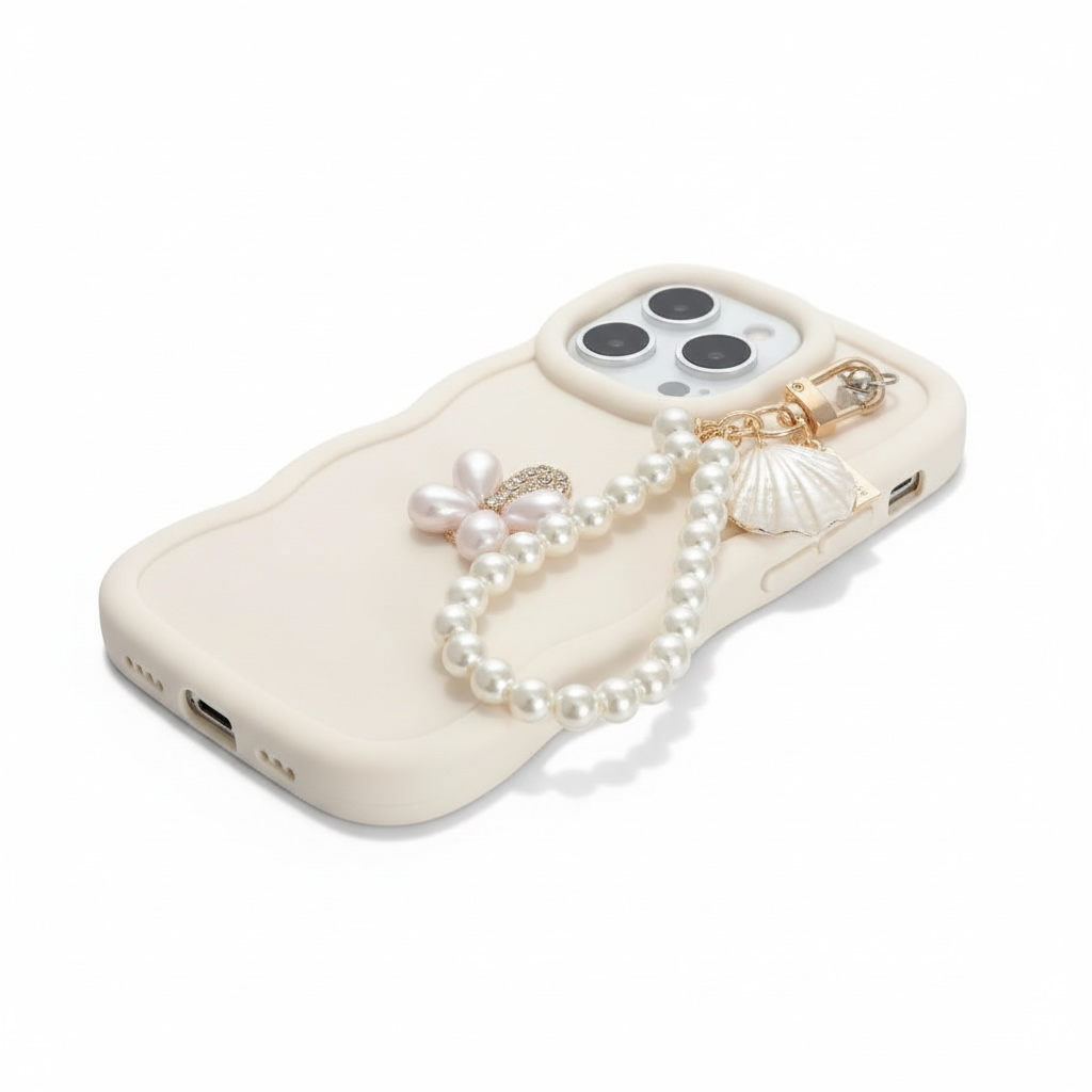Etui Cream Pearl Chain (Soft-Touch)
