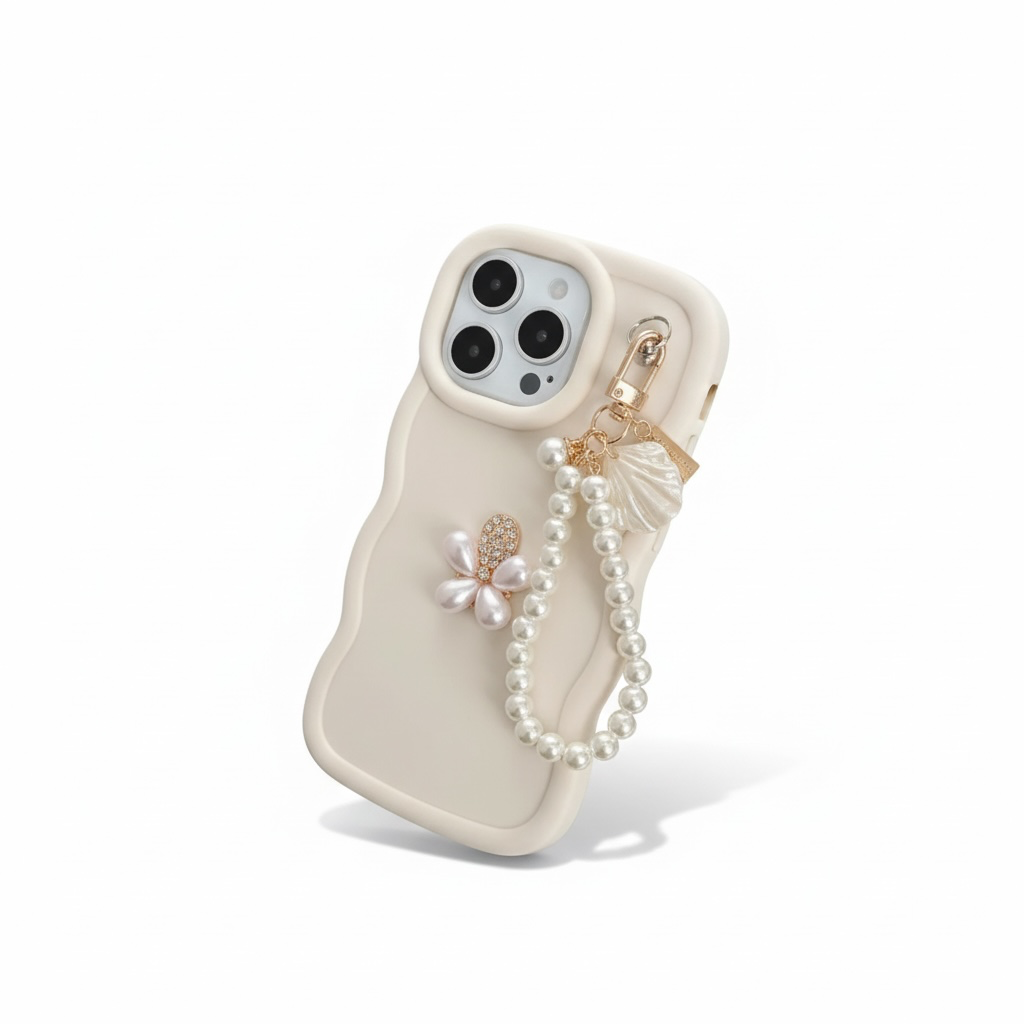 Etui Cream Pearl Chain (Soft-Touch)